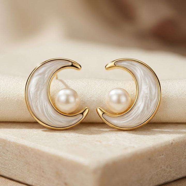 Gold Swirl Pearl Stud Earrings