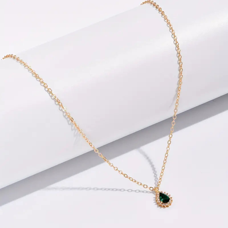 Gold Emerald Teardrop Necklace
