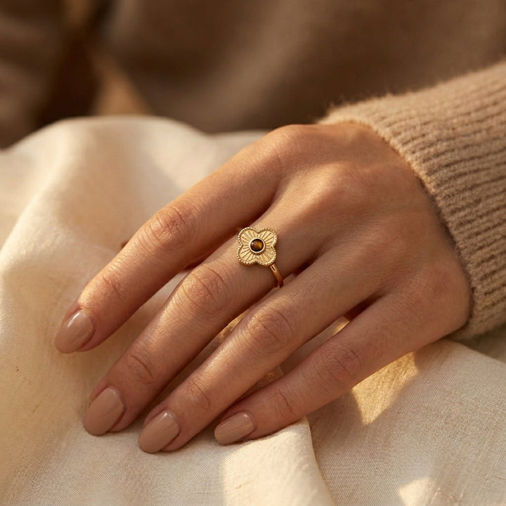Gold Floral Open Ring