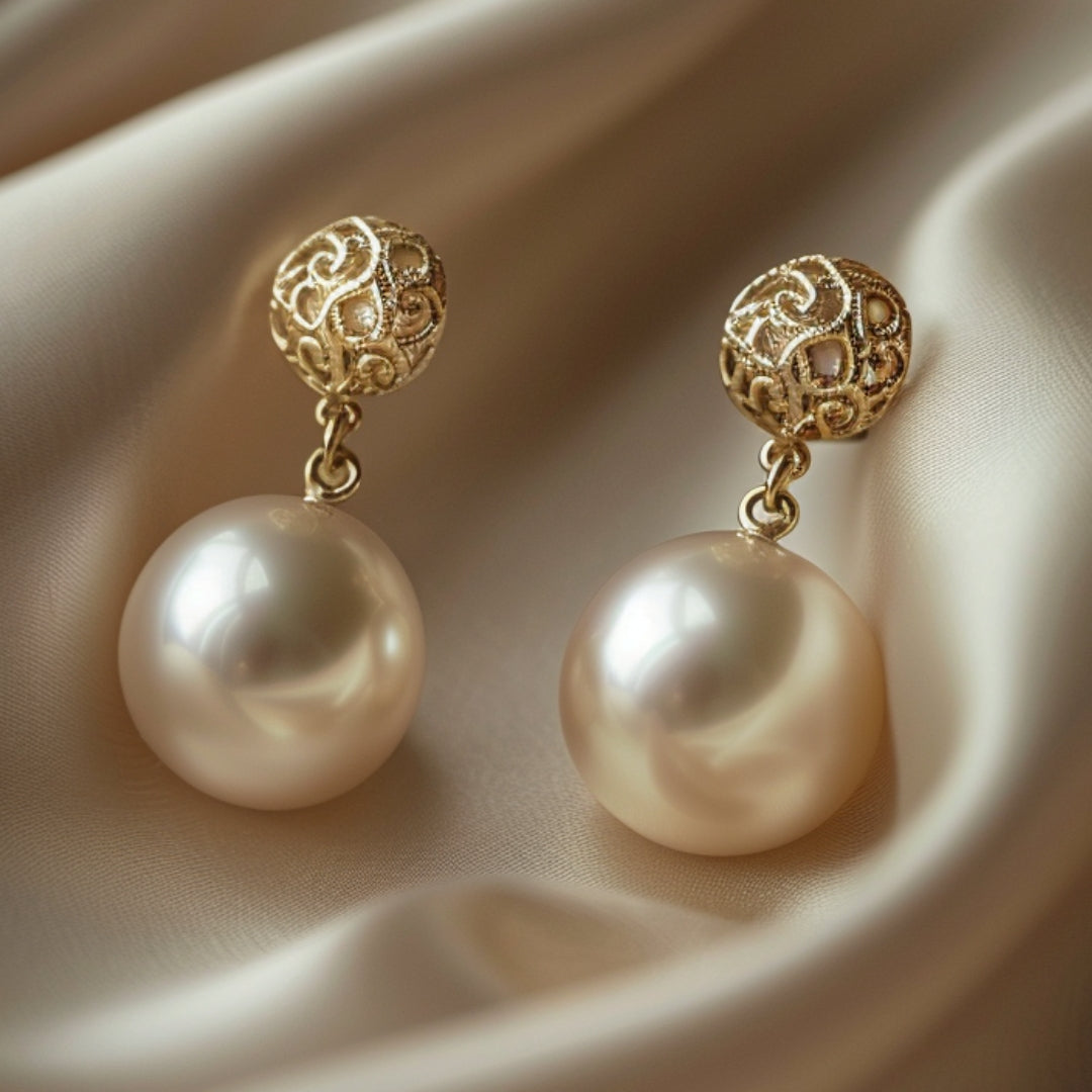 Gold Hollow Pearl Earrings
