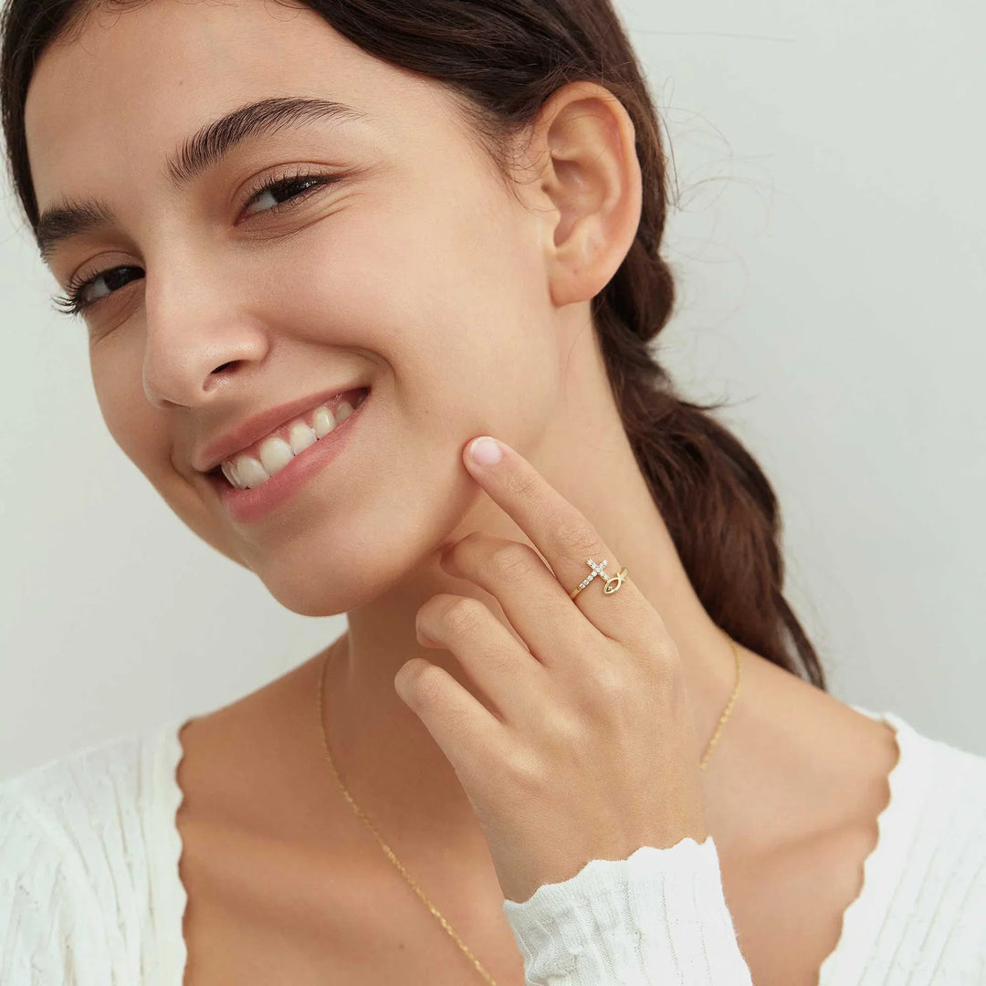 Blessed Cross & Fish Ring