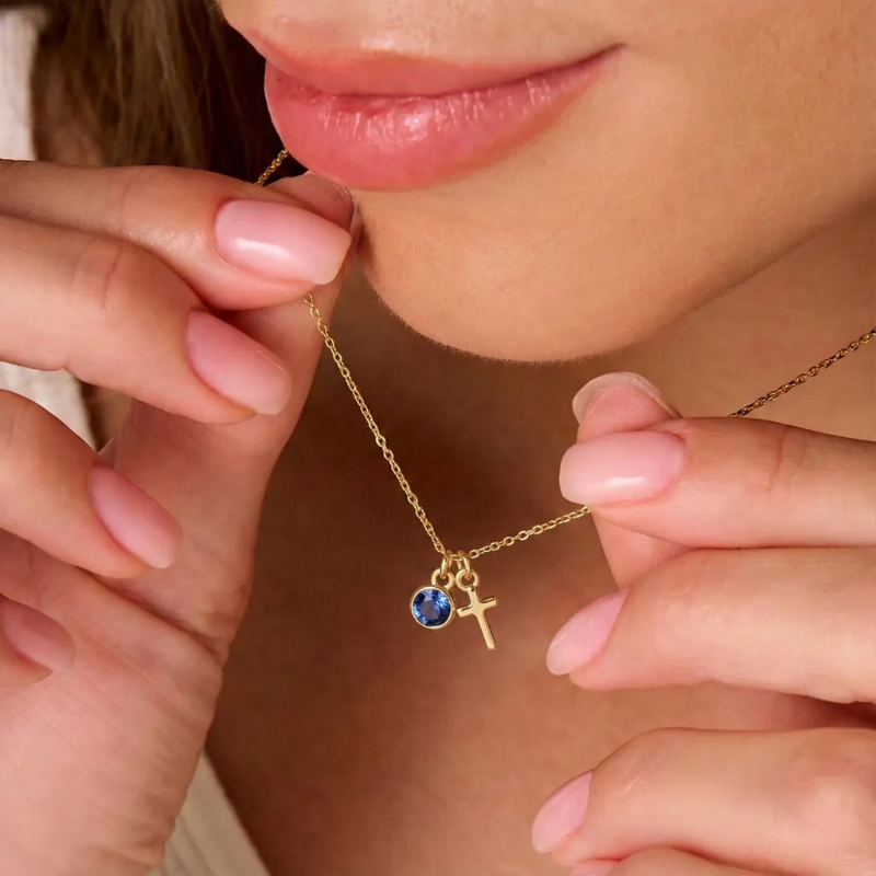 Birthstone Cross Necklace