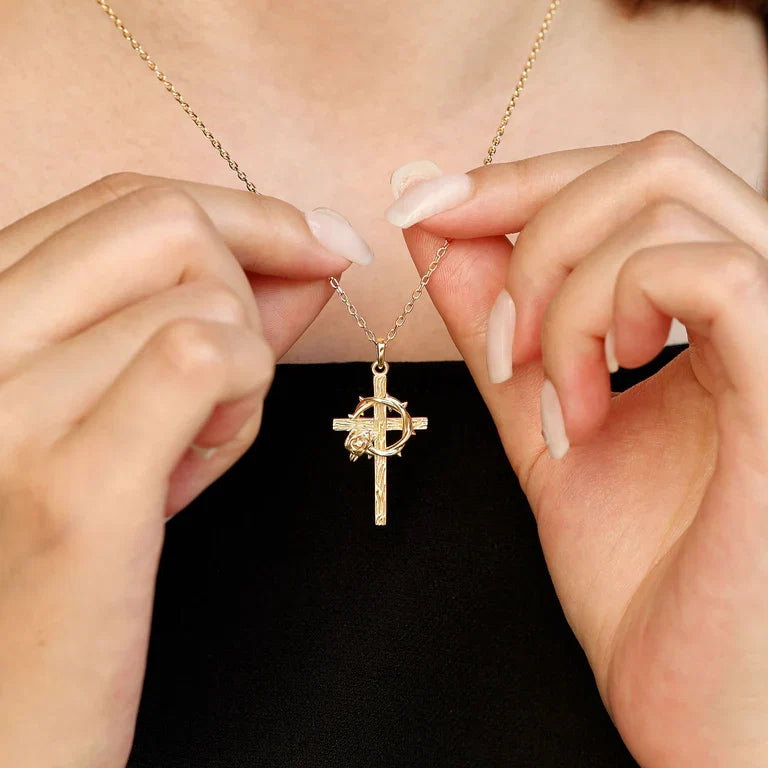 Crown of Thorns Rose Cross Pendant Necklace