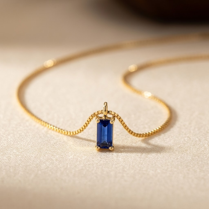 Gold Sapphire Minimalist Necklace