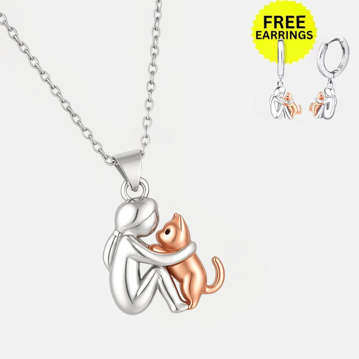 VIP | Cat Hug Pendant Necklace with Bonus Earrings – Limited Time Offer