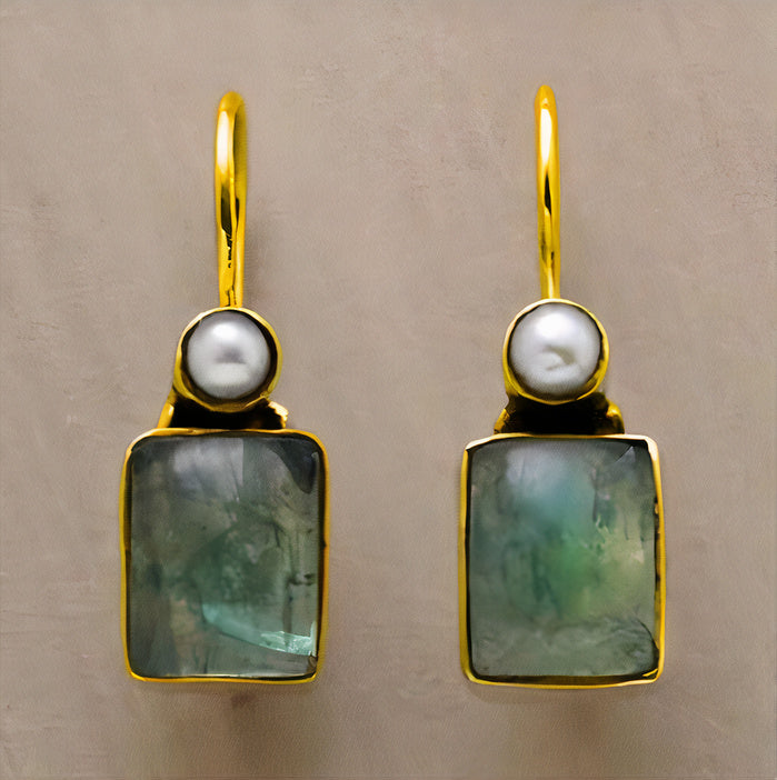 Vintage Green Stone Inlaid Pearl Earrings