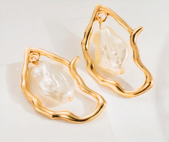 Vintage Gold & Barroque Pearl Earrings