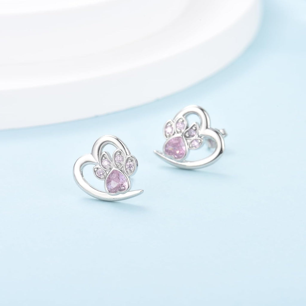 Paw and Heart Earrings with Zirconia