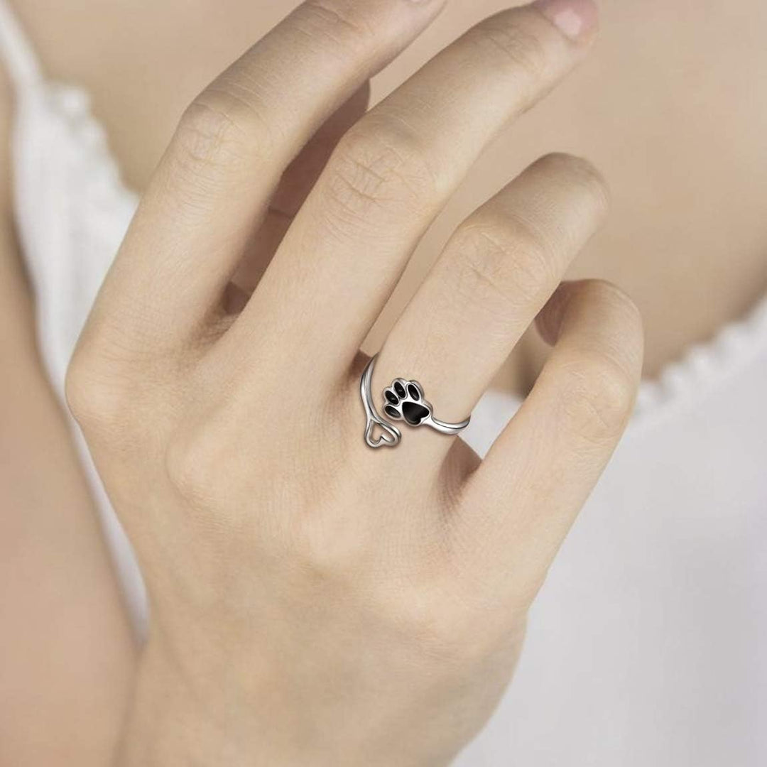 VIP | Handcrafted Paw & Heart Ring – Adjustable 925 Sterling Silver