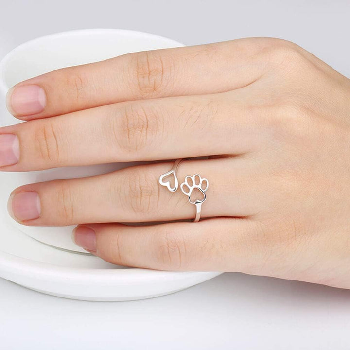 VIP | Handcrafted Paw & Heart Ring – Adjustable 925 Sterling Silver