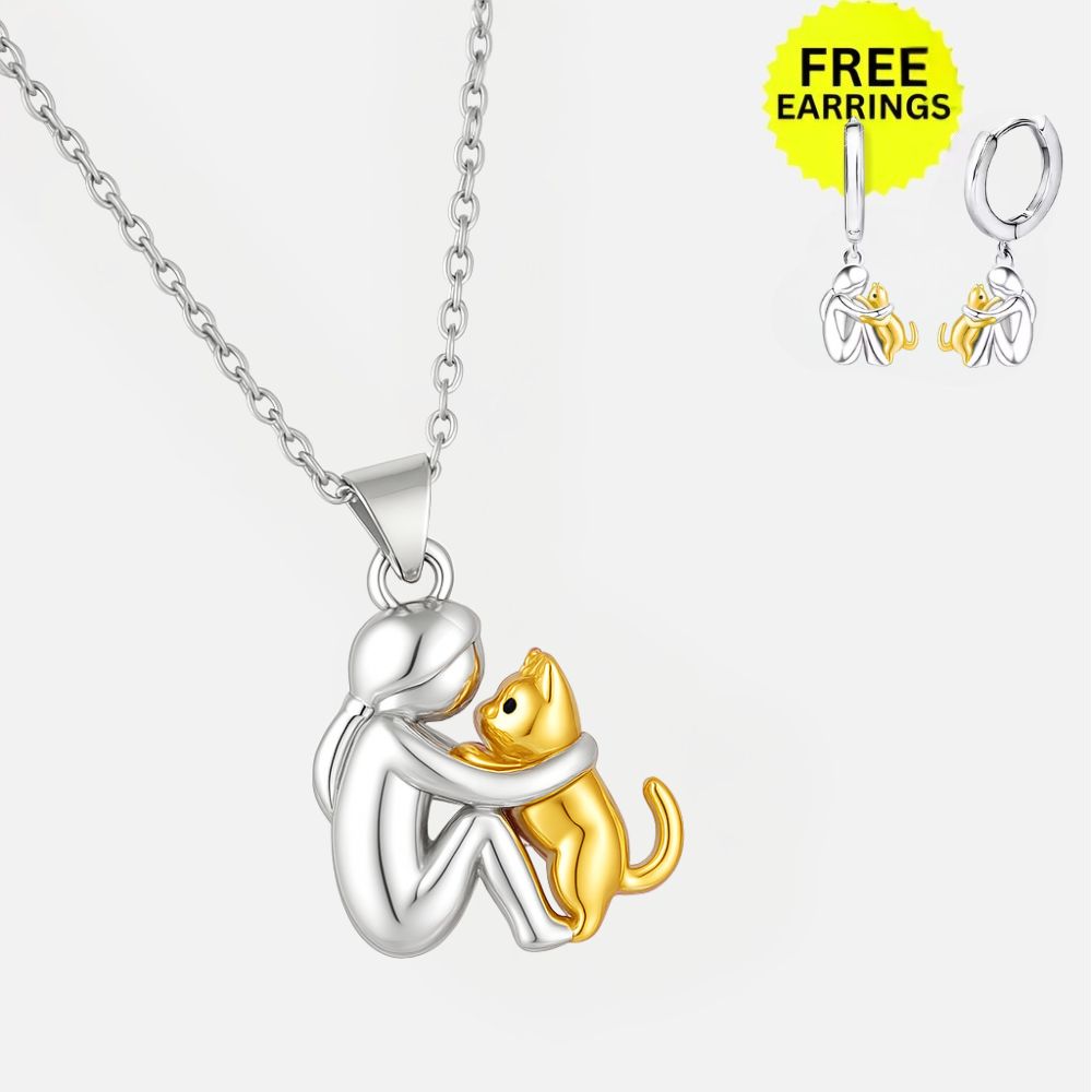 VIP | Cat Hug Pendant Necklace with Bonus Earrings – Limited Time Offer
