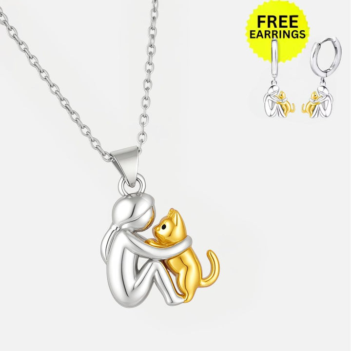 VIP | Cat Hug Pendant Necklace with Bonus Earrings – Limited Time Offer