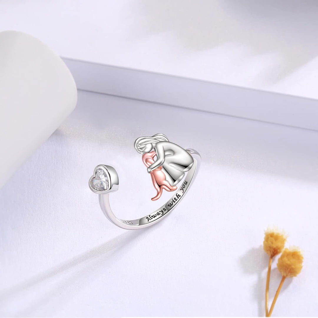 VIP | Adjustable Dog Ring in 925 Sterling Silver – “Always in My Heart” with Zirconia
