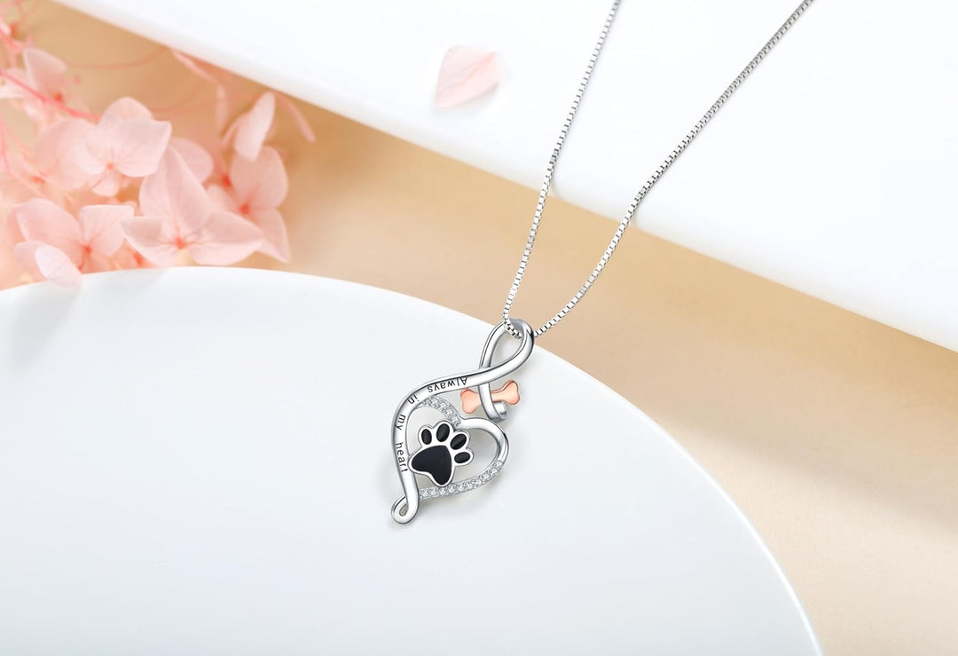 VIP | Lucky Paw Necklace with Heart, Bone & Infinity – “Always in My Heart” Pendant