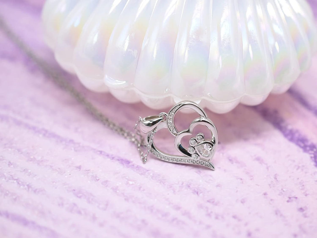 VIP | Sterling Silver Paw & Heart Necklace with Zirconia