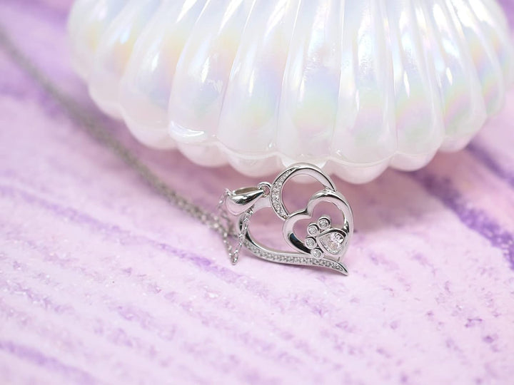 VIP | Sterling Silver Paw & Heart Necklace with Zirconia