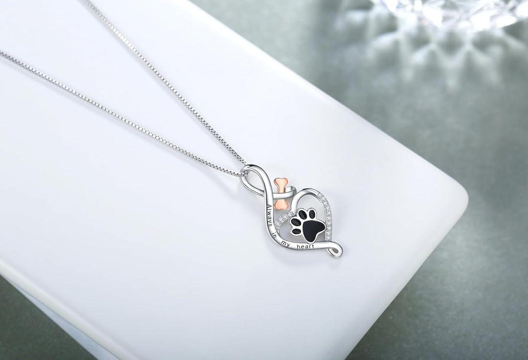 VIP | Lucky Paw Necklace with Heart, Bone & Infinity – “Always in My Heart” Pendant