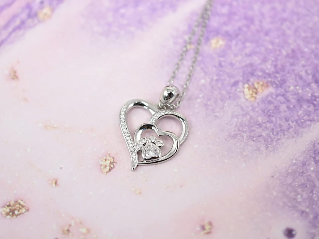 VIP | Sterling Silver Paw & Heart Necklace with Zirconia