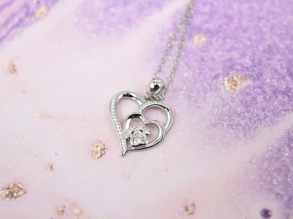 VIP | Sterling Silver Paw & Heart Necklace with Zirconia