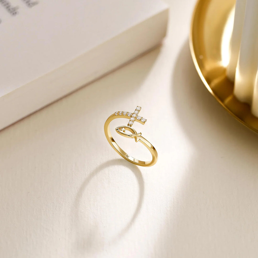Blessed Cross & Fish Ring