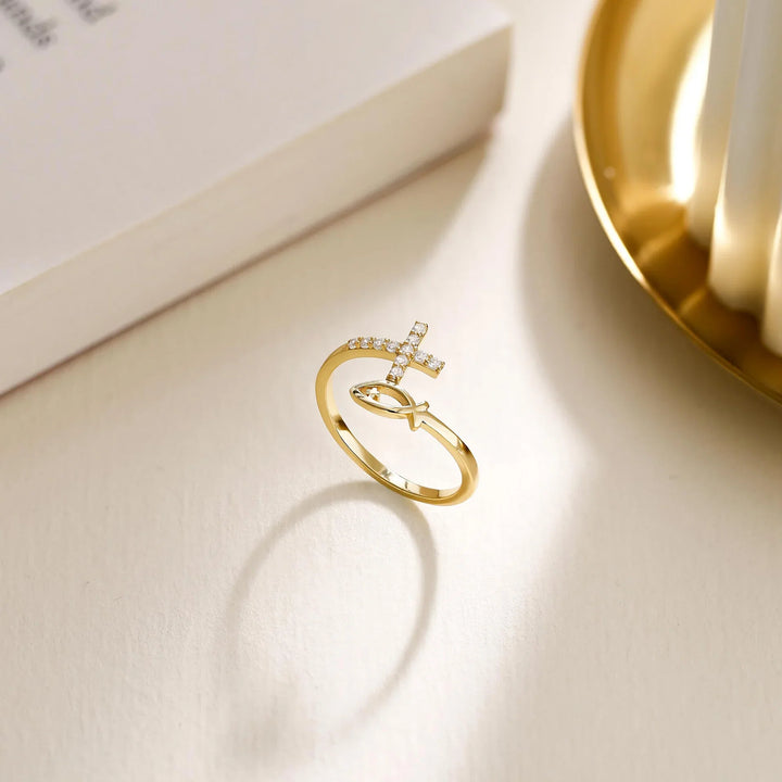 Blessed Cross & Fish Ring
