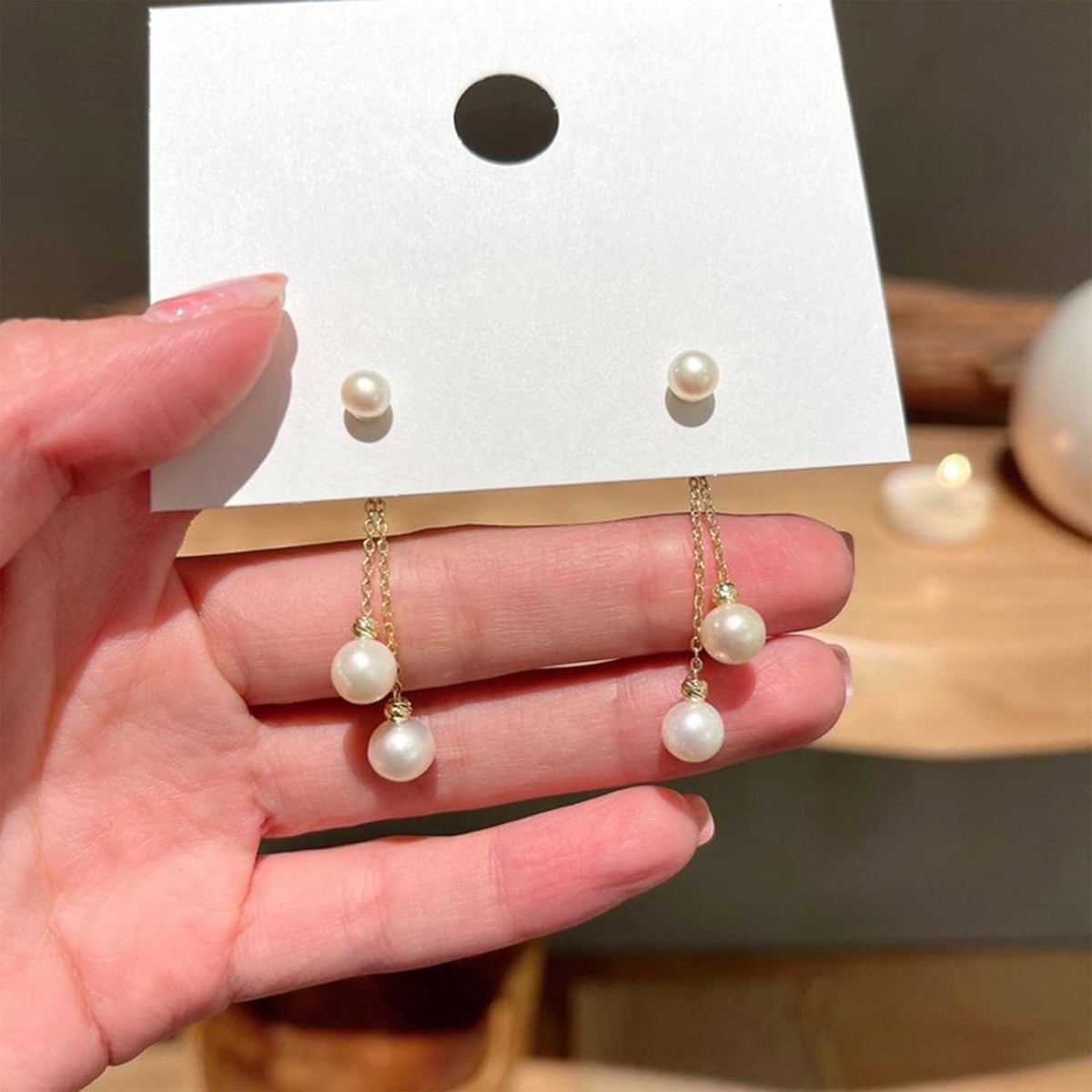Elegant small dangling pearl earrings