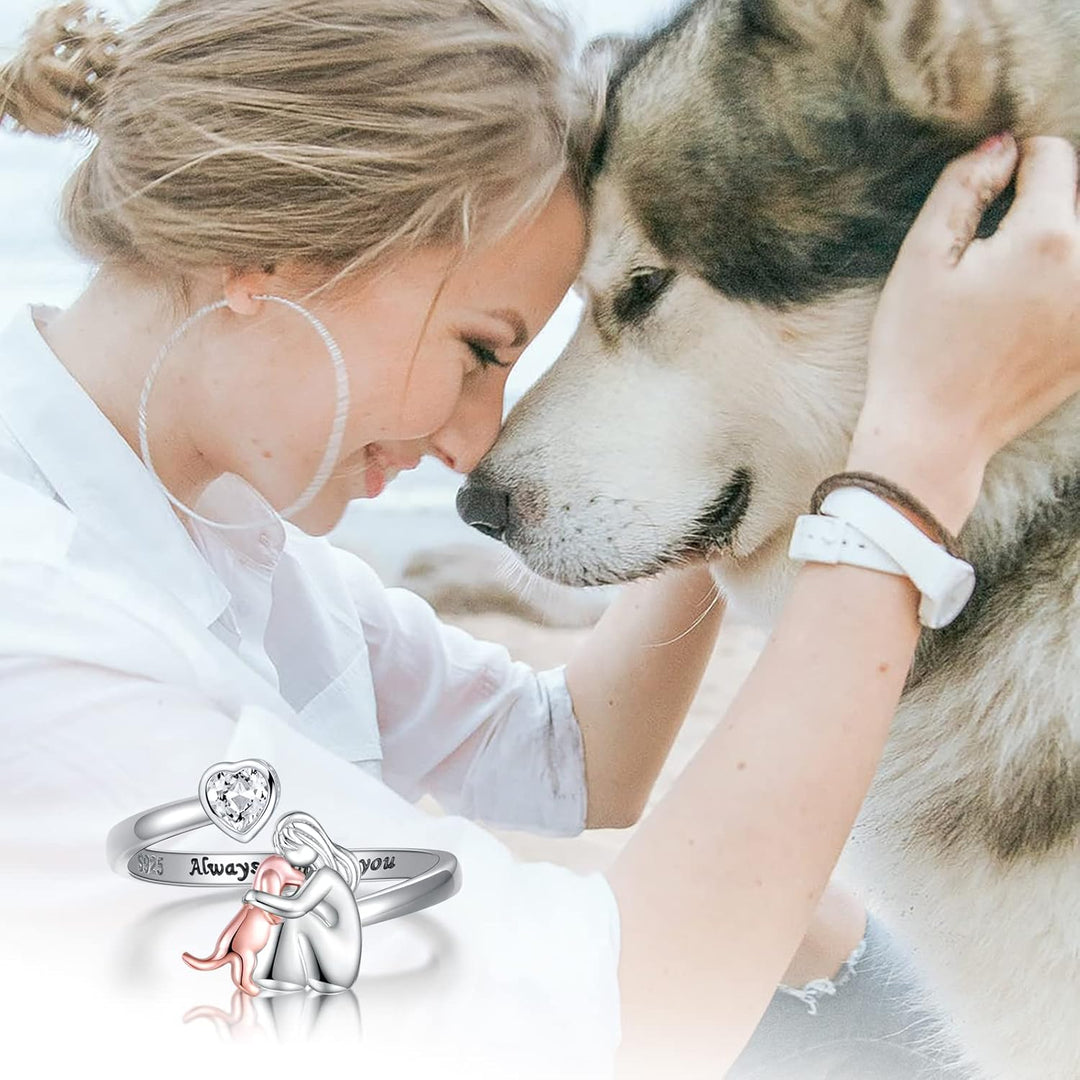 VIP | Adjustable Dog Ring in 925 Sterling Silver – “Always in My Heart” with Zirconia