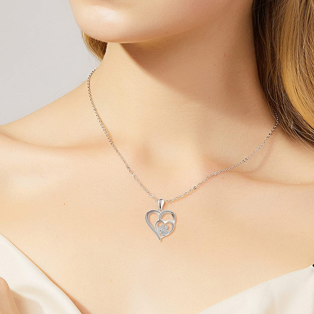 VIP | Sterling Silver Paw & Heart Necklace with Zirconia