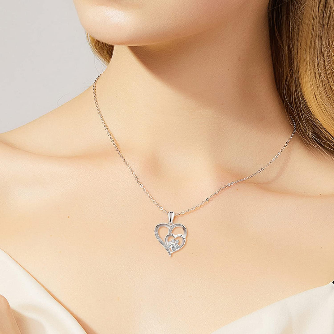 VIP | Sterling Silver Paw & Heart Necklace with Zirconia