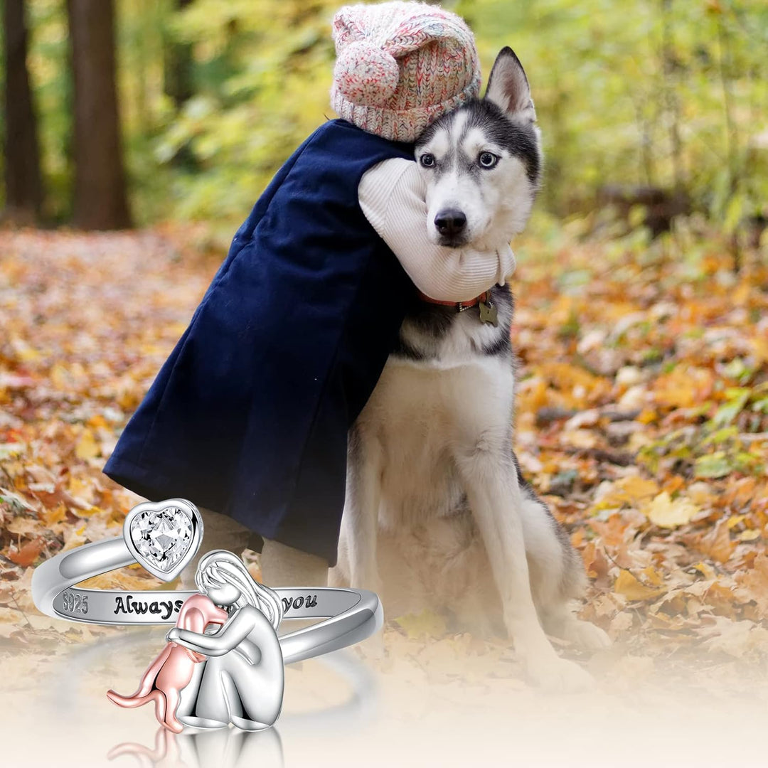 VIP | Adjustable Dog Ring in 925 Sterling Silver – “Always in My Heart” with Zirconia