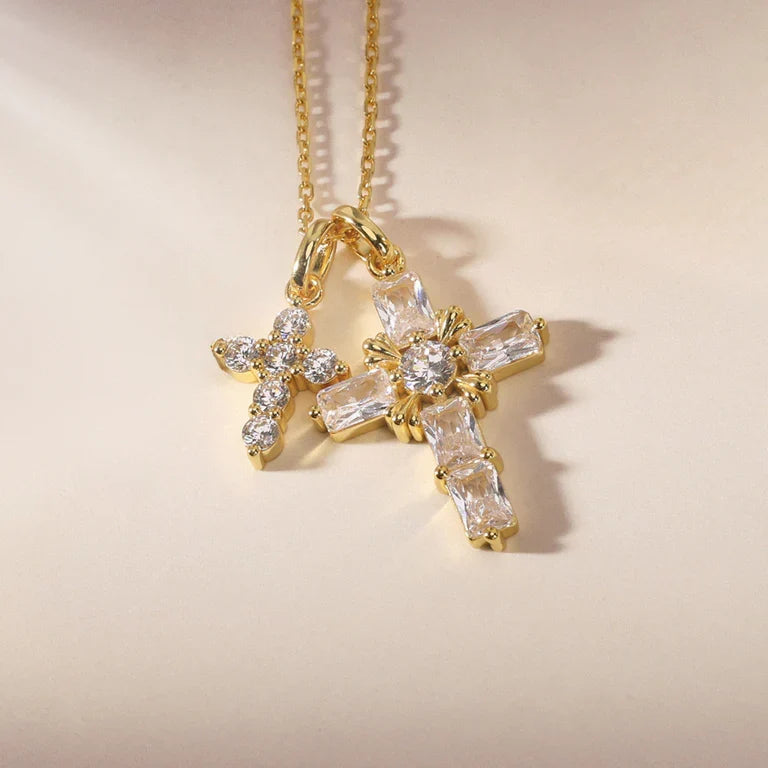 Byzantine Double Crosses Pendant Necklace