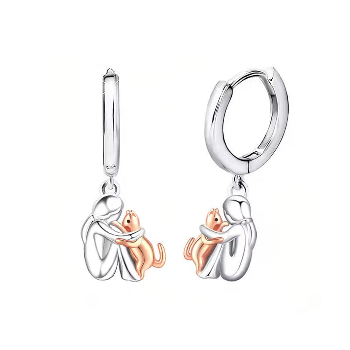 Cat Hug Pendant Necklace with Bonus Earrings