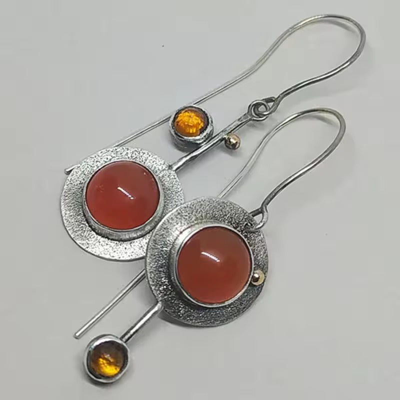 Vintage Orange Stones Silver Dangling Earrings