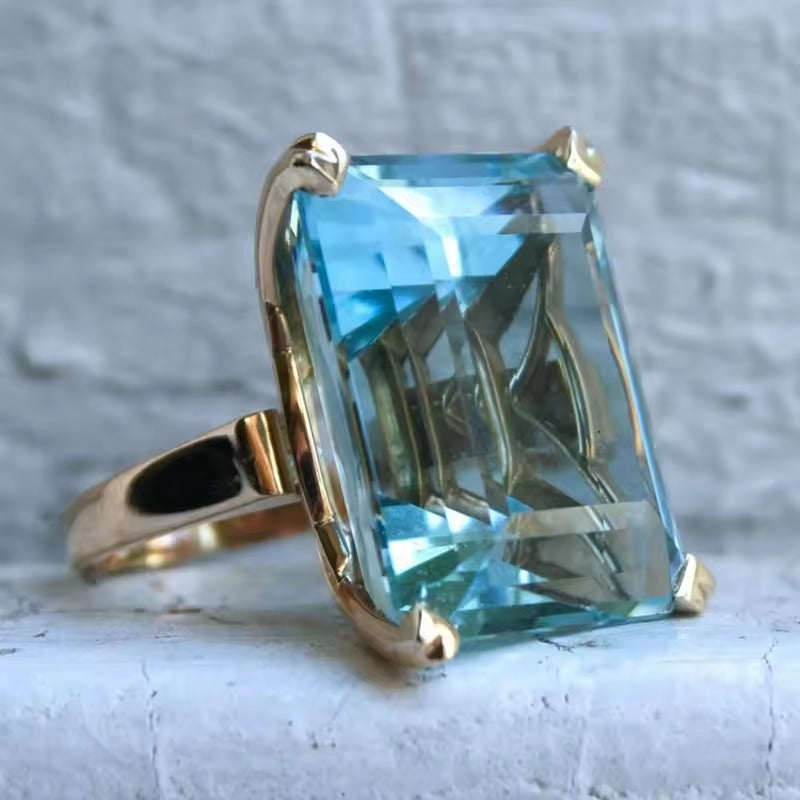 Vintage Turquoise Glass Gold Ring