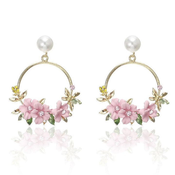 Gold Flower and Pearl Earrings