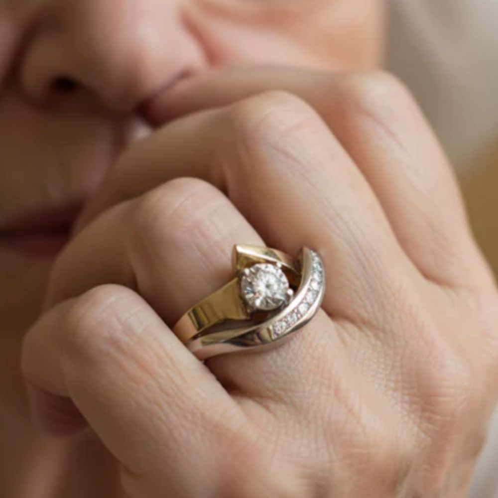 Vintage Irregular Gold & Silver Zirconia Ring