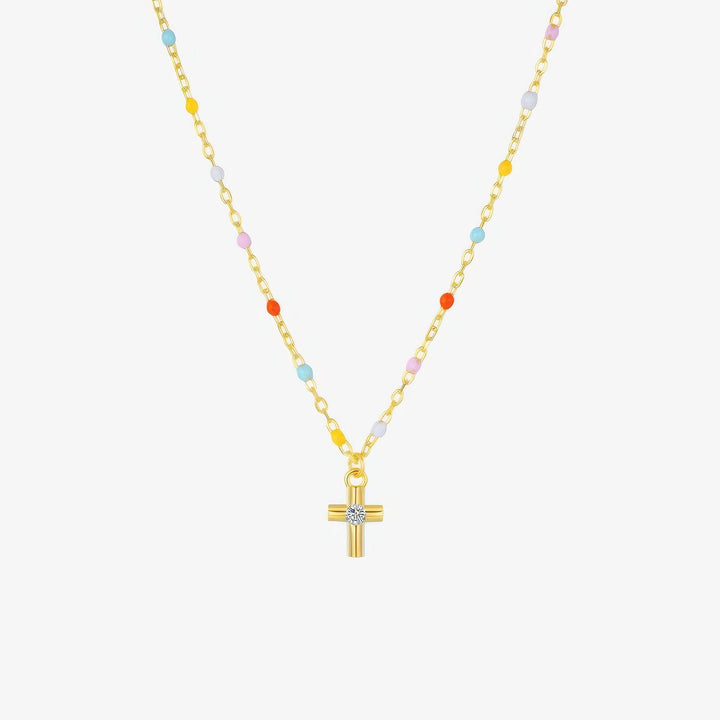 Rainbow Bead Cross Necklace