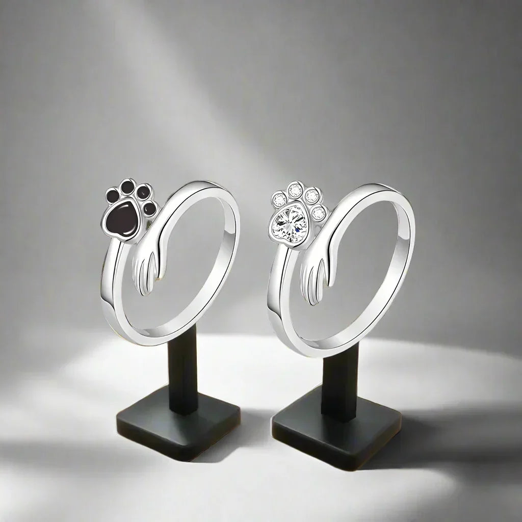 925 Sterling Silver Adjustable Ring – Hand and Paw Print Design