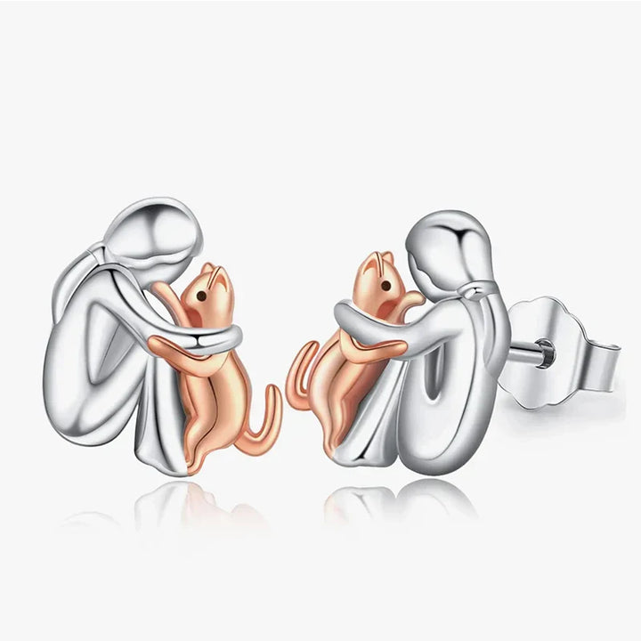 VIP | Silver and Gold Two-Tone Cat Hug Earrings
