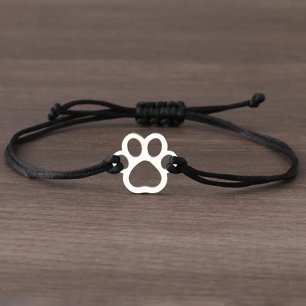 Paw Print Cord Bracelet – Adjustable Black and Red Design