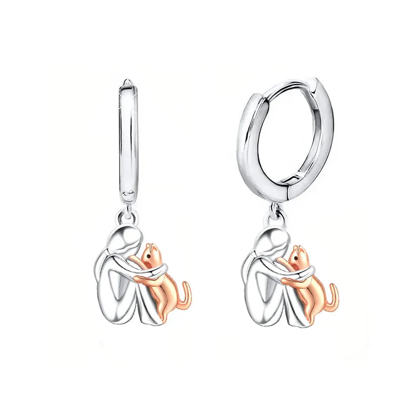 VIP | Silver and Gold Two-Tone Cat Hug Earrings