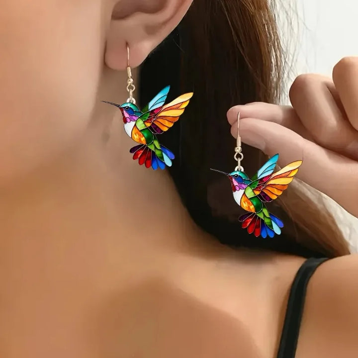 VIP | Acrylic Hummingbird Dangle Earrings – Bright 2D Bird Design