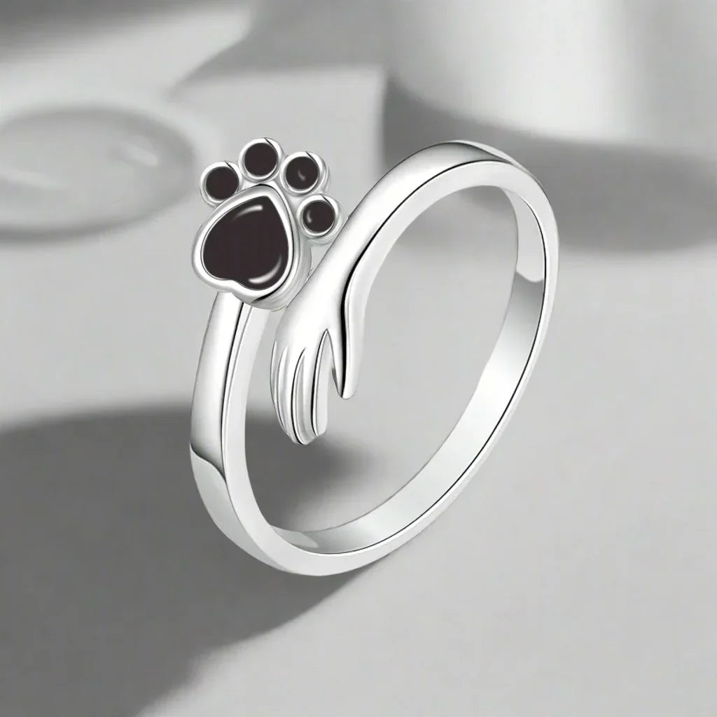 925 Sterling Silver Adjustable Ring – Hand and Paw Print Design