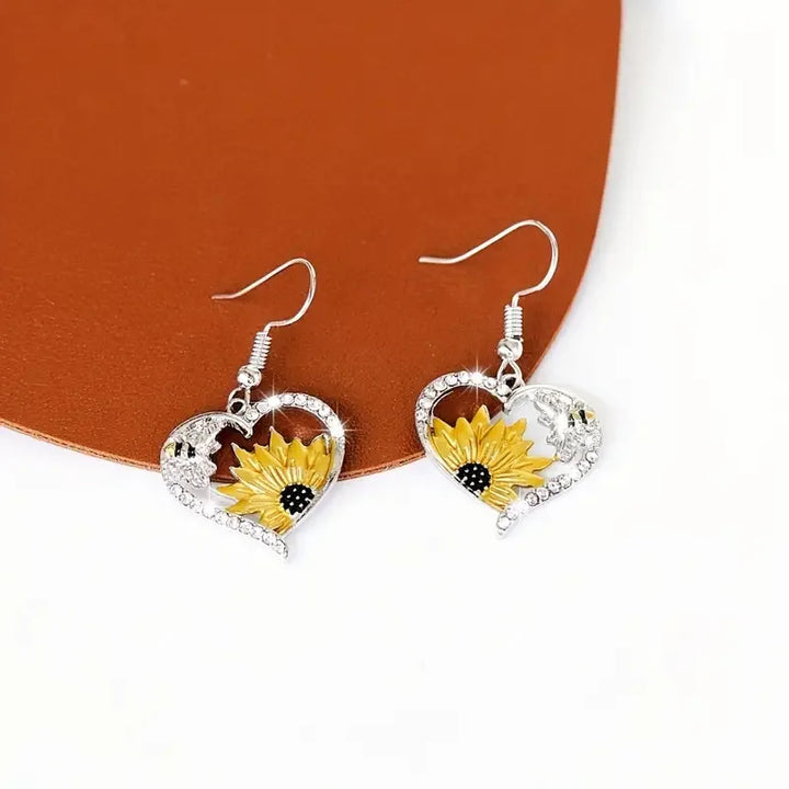 VIP | Vintage Boho Sunflower & Bee Heart Dangle Earrings