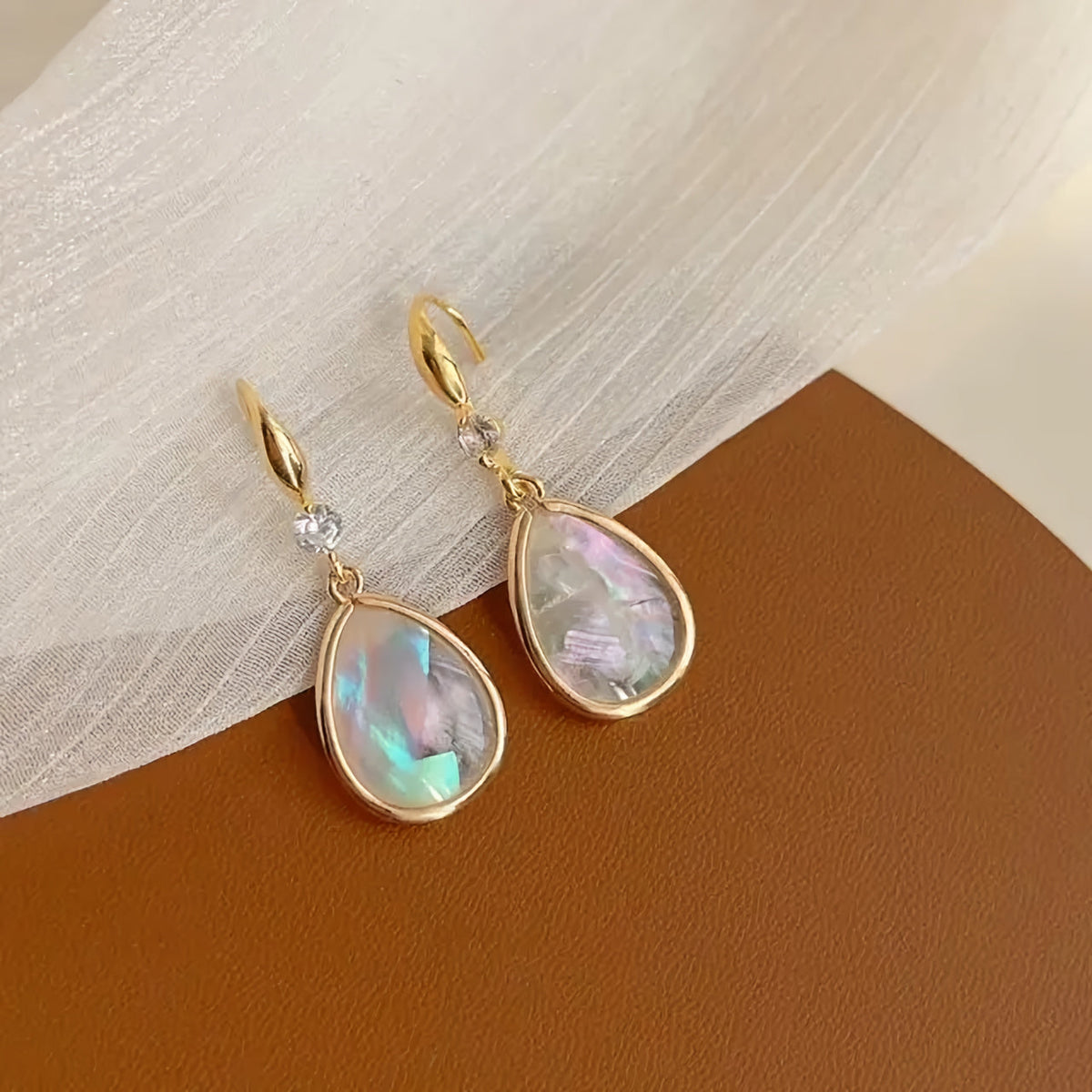 Golden Blue Water Drop Crystal Earrings