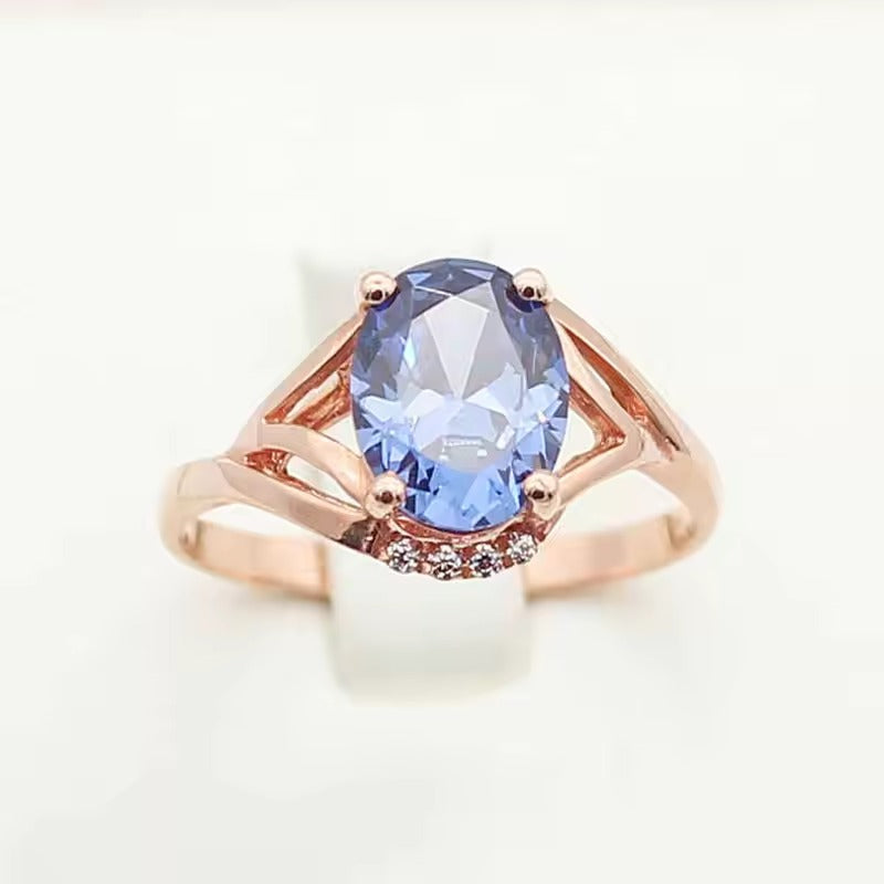 Vintage Blue Crystal Rose Gold Ring