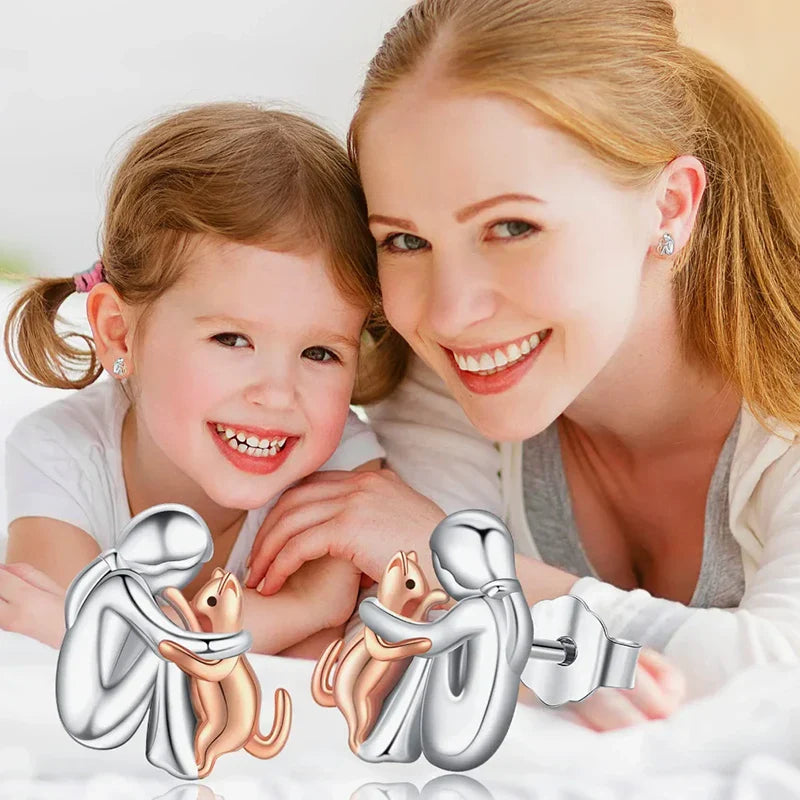 VIP | Silver and Gold Two-Tone Cat Hug Earrings