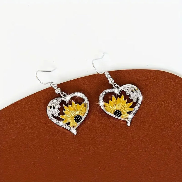 VIP | Vintage Boho Sunflower & Bee Heart Dangle Earrings