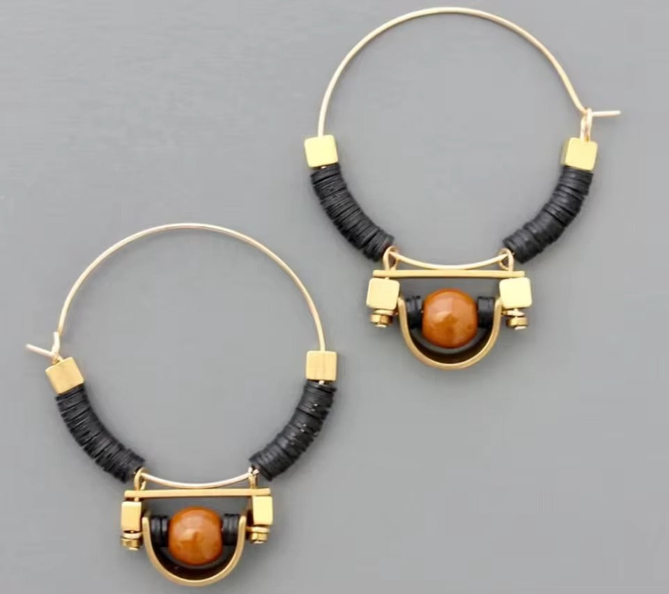 Vintage Orange Stone Gold Earrings
