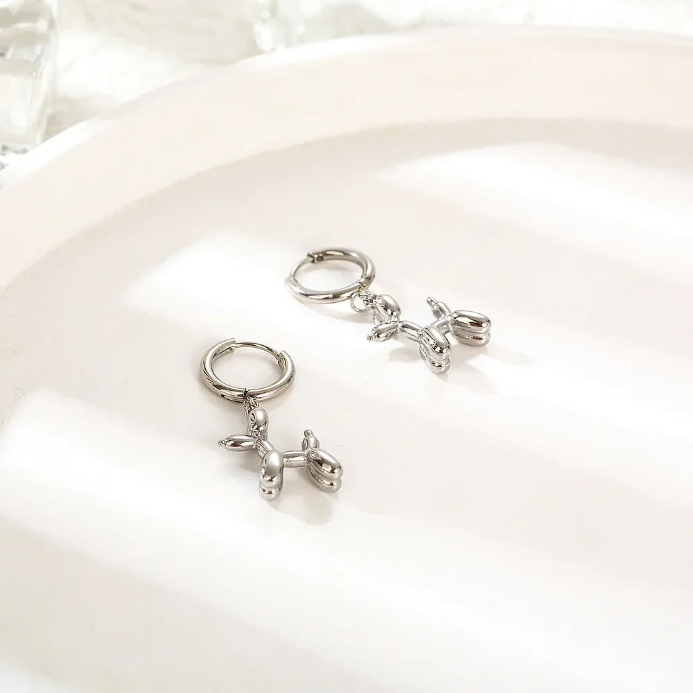 Gold Huggie Earrings with Mini Balloon Dog Charm
